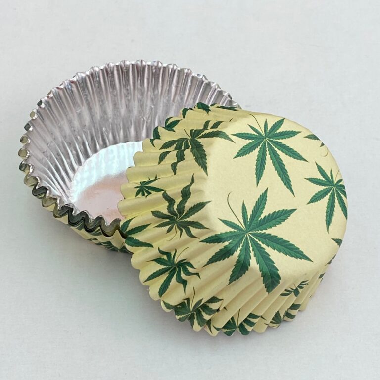 Marijuana Pot Leaf foil cupcake liners (cream background)