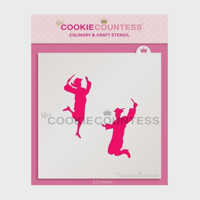 Happy Graduates Jumping Cookie Decorating Stencil by Cookie Countess