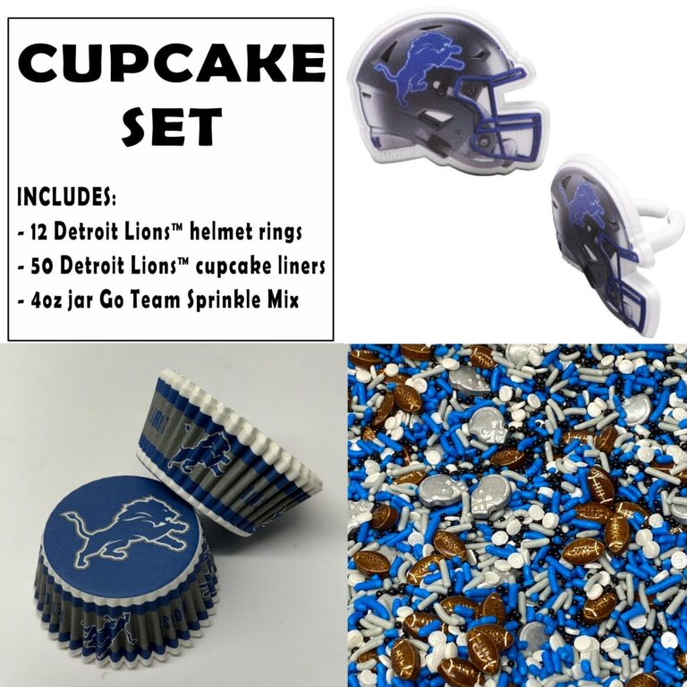 Detroit Lions™ Cupcake Decorating Set – Helmet Rings, Baking Cups & Team Sprinkles