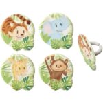Baby Animals Cupcake Rings – 12 Count | Safari & Jungle Animal Cupcake Toppers Featuring Giraffes, Monkeys, Tigers and Elephants