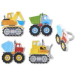 Construction Vehicles Cupcake Rings – 12 Count | Construction Party Cupcake Toppers for Kids