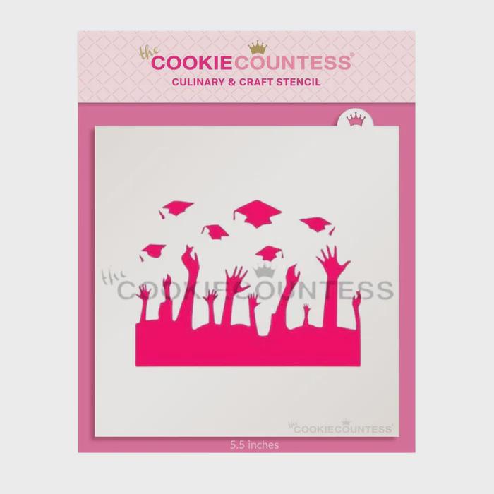 Throwing Grad Caps Cookie Decorating Stencil by Cookie Countess