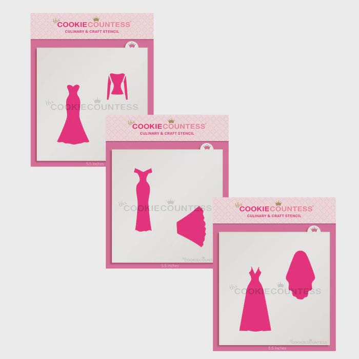 Wedding Dress Maker Cookie Decorating Stencil Set by Cookie Countess